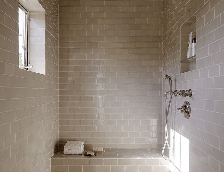 Gable Vent Fan Mediterranean Bathroom with Shower Window