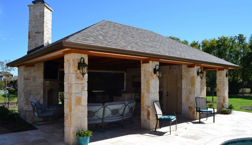 Gable Vent Fan Modern Exterior with Outdoor Kitchen