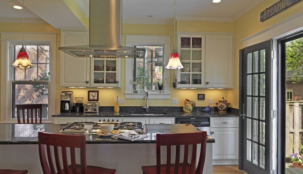 Gable Vent Fan Traditional Kitchen with Pendant Lighting