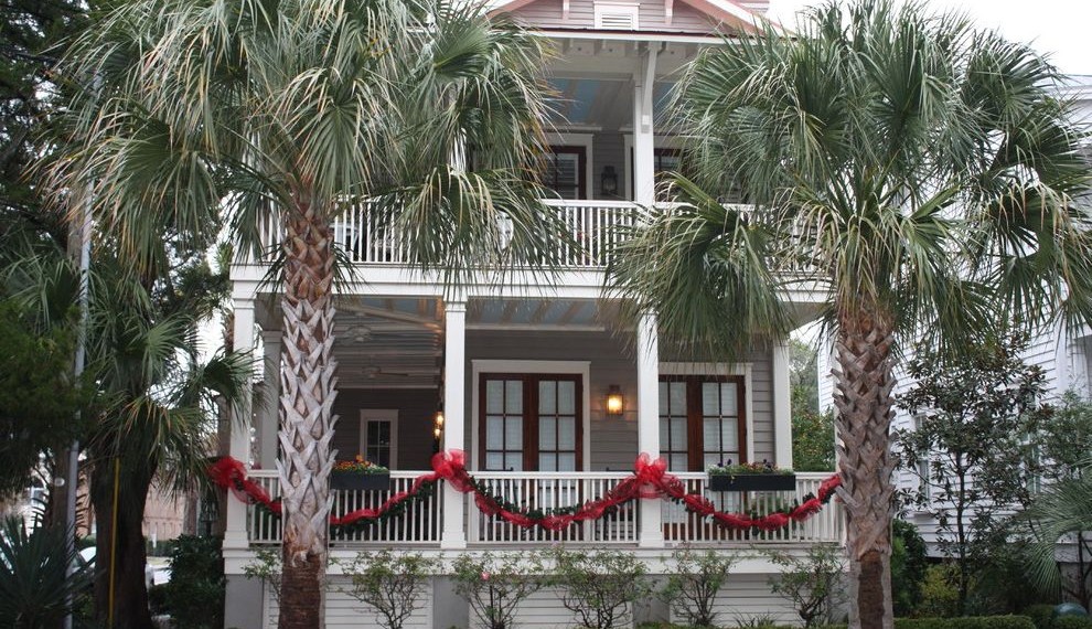 Gable Vent Fan Tropical Exterior with Porch