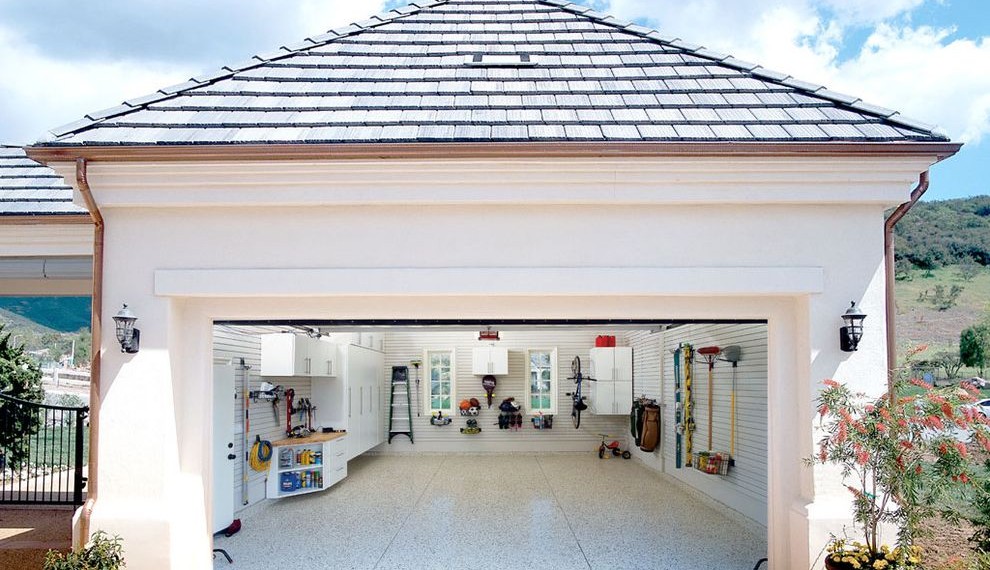 Garage Floor Sealer Traditional Garage with Wall Mounted Storage
