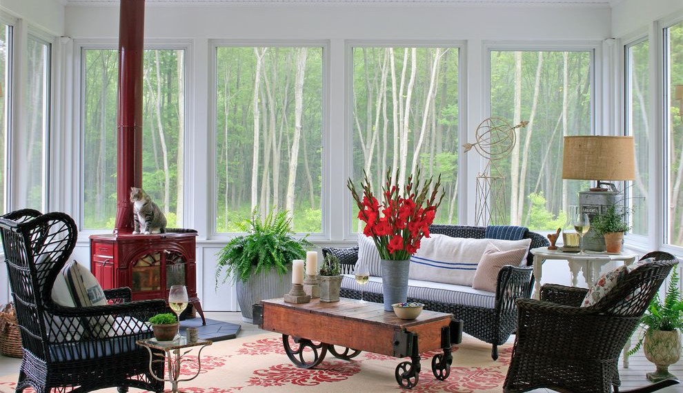 Gas Snow Blower Traditional Porch with Flat Weave Area Rug