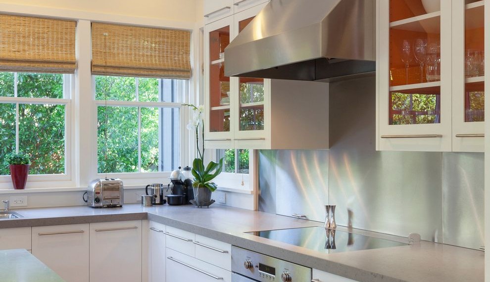 Ge Profile Double Oven Contemporary Kitchen with Stainless Steel Appliances
