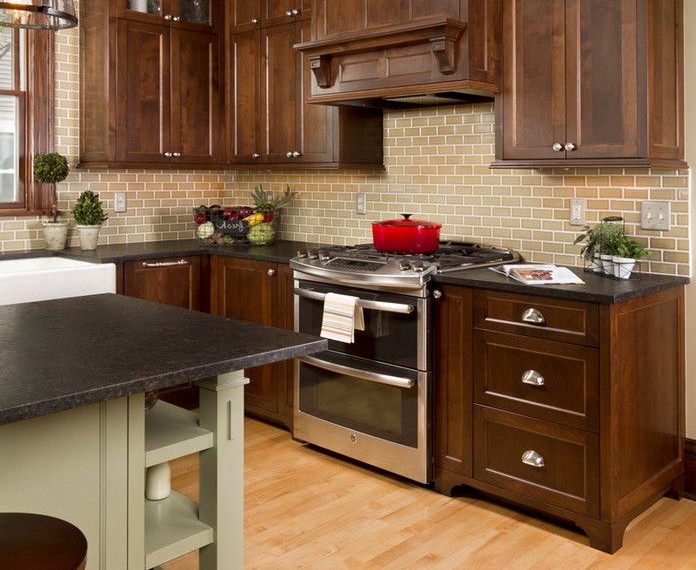 Ge Profile Double Oven Traditional Kitchen with Green Painted Island