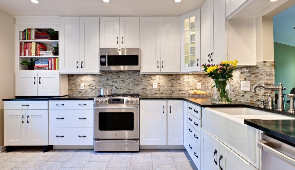 Ge Profile Double Oven Traditional Kitchen with Kitchen Hardware