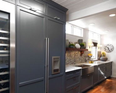 Ge Water Heater Transitional Kitchen with Cabinet Front Refrigerator