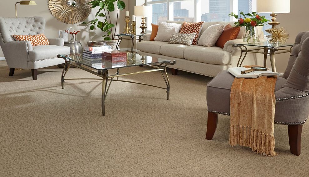 Grommet Top Curtains Contemporary Living Room with Carpet Flooring