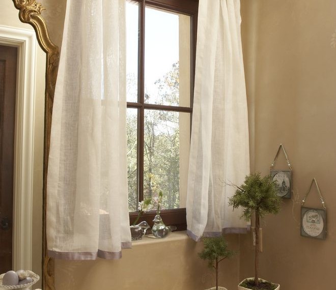 Grommet Top Curtains Traditional Spaces with Potted Plants