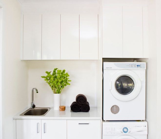 Hamper Washer Dryer Contemporary Laundry Room with Laundry Taps