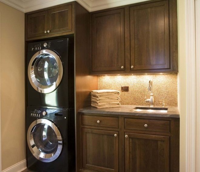 Hamper Washer Dryer Traditional Laundry Room with Under Cabinet Lighting