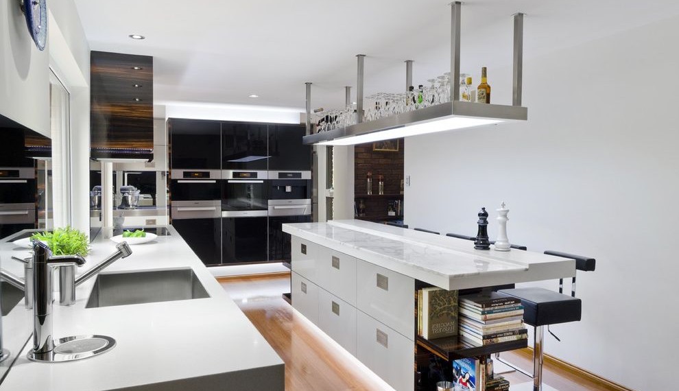 Hanging Bar Lights Contemporary Kitchen with Glossy