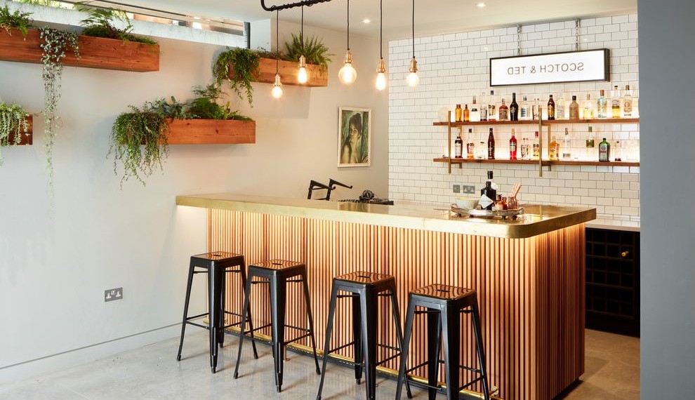 Hanging Bar Lights Industrial Home Bar with Clerestory Window