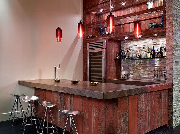 Hanging Bar Lights Industrial Home Bar with Stone
