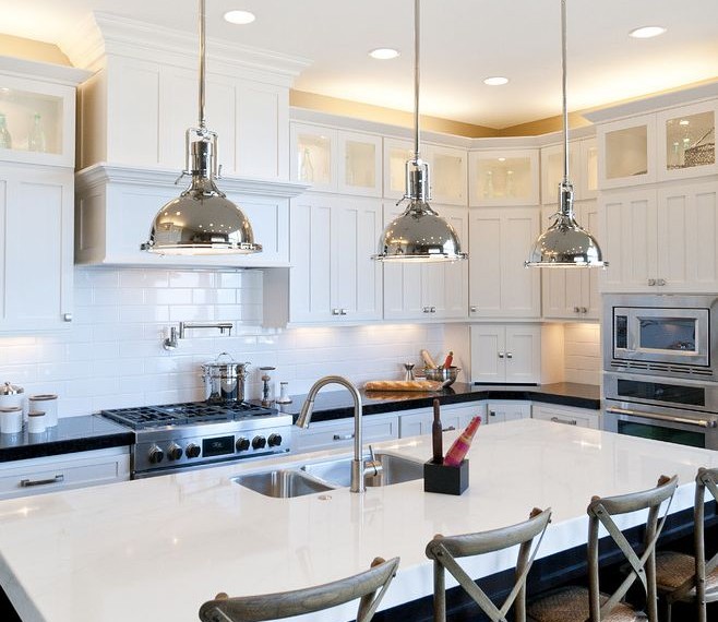 Hanging Bar Lights Traditional Kitchen with Island