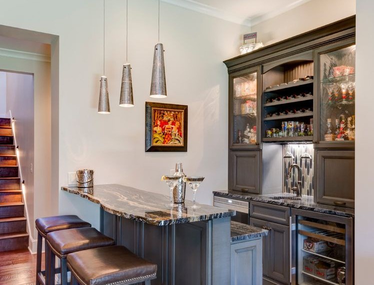 Hanging Bar Lights Transitional Home Bar with Under Cabinet Lighting