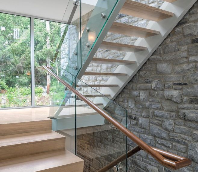 Hardwood Stair Treads Contemporary Staircase with Glass Panel Stair Rail