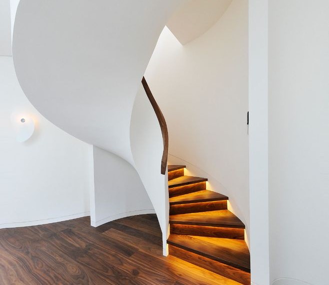 Hardwood Stair Treads Contemporary Staircase with Step Lights