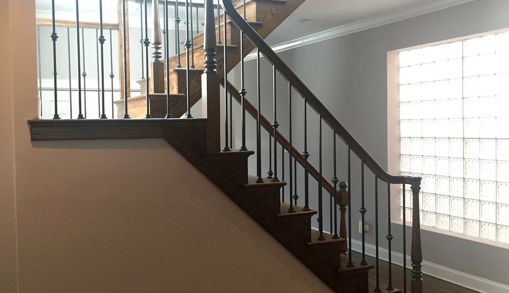 Hardwood Stair Treads Traditional Staircase with White Base Molding