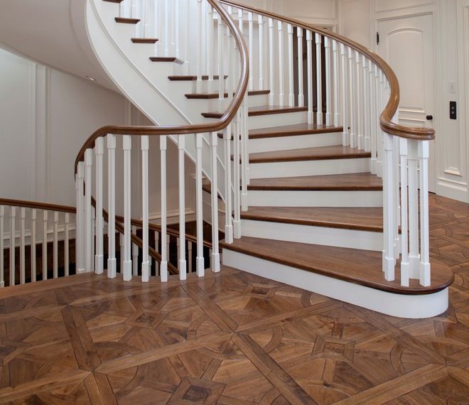 Hardwood Stair Treads Traditional Staircase with White Entry