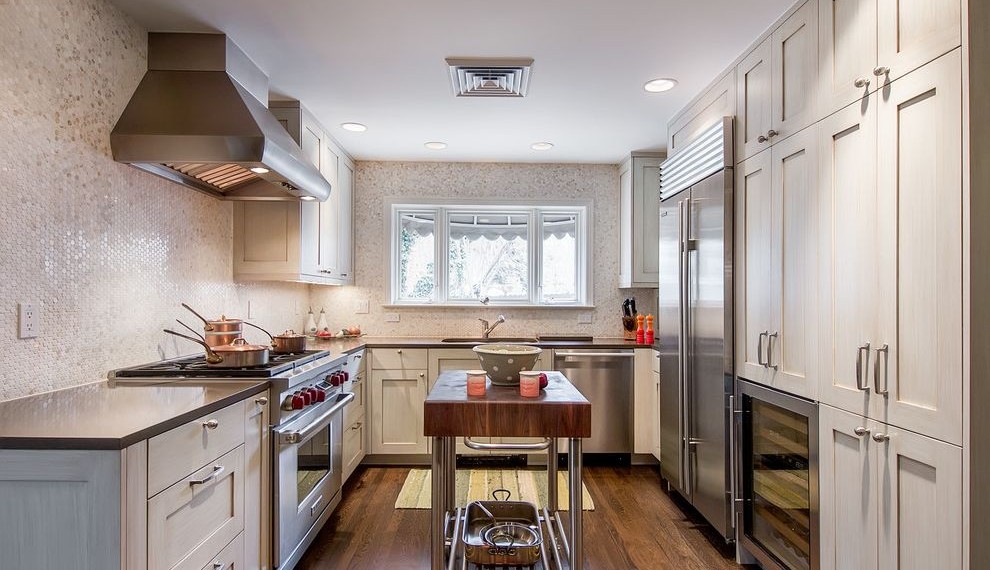 Heavy Duty Caster Wheels Contemporary Kitchen with Dark Wood Floor