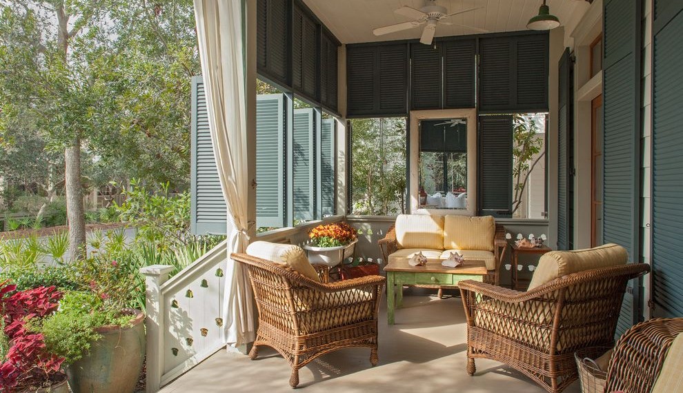 Hurricane Shutters Cost Beach Style Porch with Barn Lights