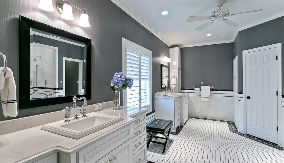 Hydronic Radiant Floor Heating Traditional Bathroom with Hand Shower