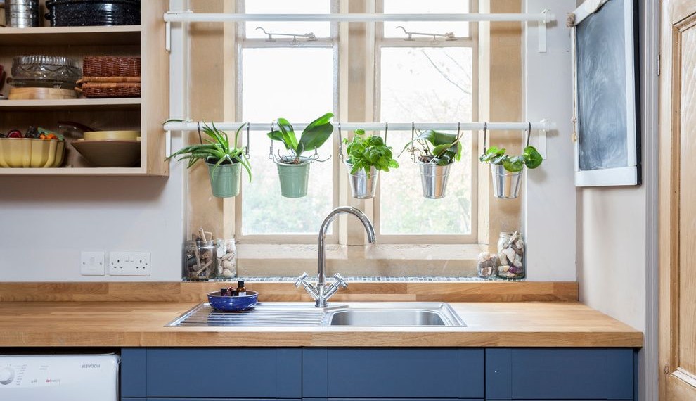 Indoor Firewood Rack Farmhouse Laundry Room with Herb Pots