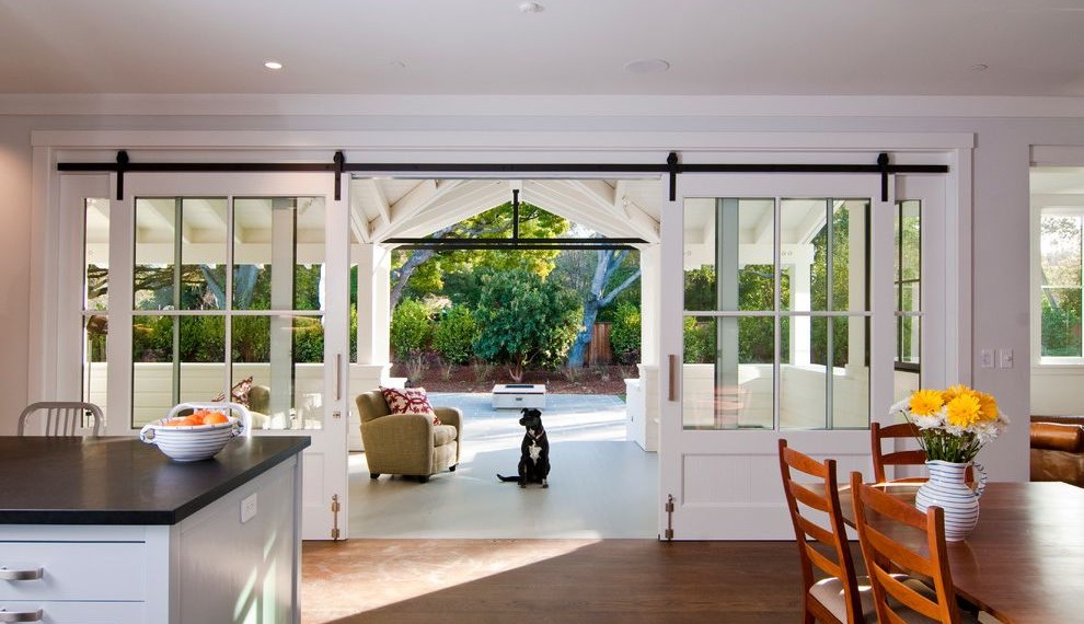 Inside Sliding Barn Doors Farmhouse Kitchen with Sliding Door