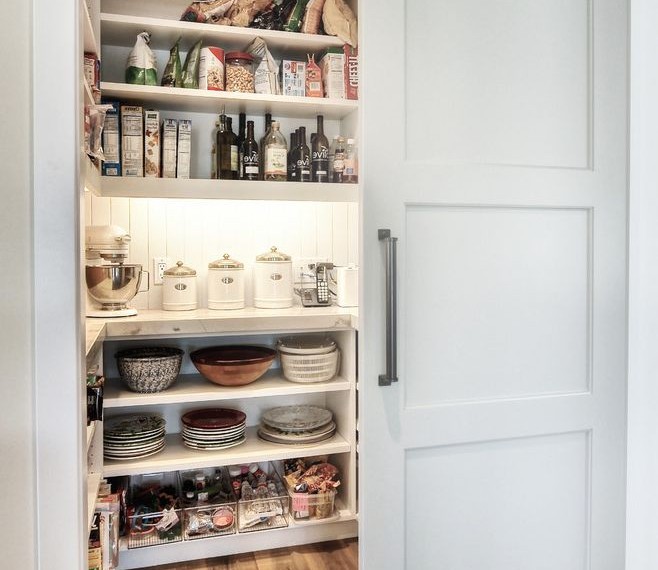 Inside Sliding Barn Doors Transitional Kitchen with Barn Door White