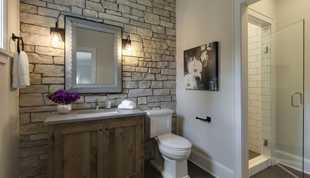 Interlocking Garage Floor Tiles Farmhouse Bathroom with Gray Countertop