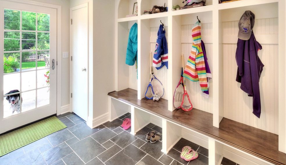 Interlocking Garage Floor Tiles Traditional Entry with Bench