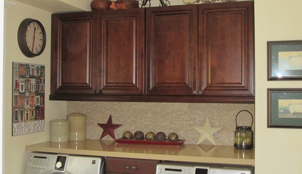 Kenmore Dryer Belt  Laundry Room with Walnut Cabinets