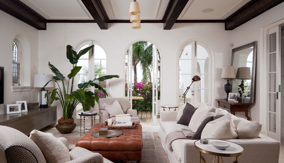 Keurig Coffee Pot Mediterranean Living Room with French Doors