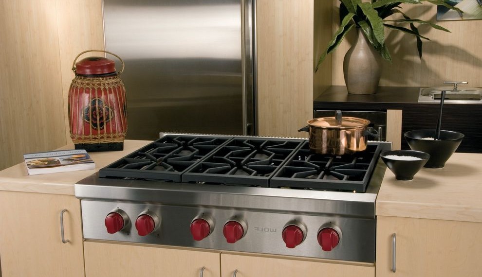 Kitchenaid Gas Cooktop Contemporary Kitchen with Wolf Built In