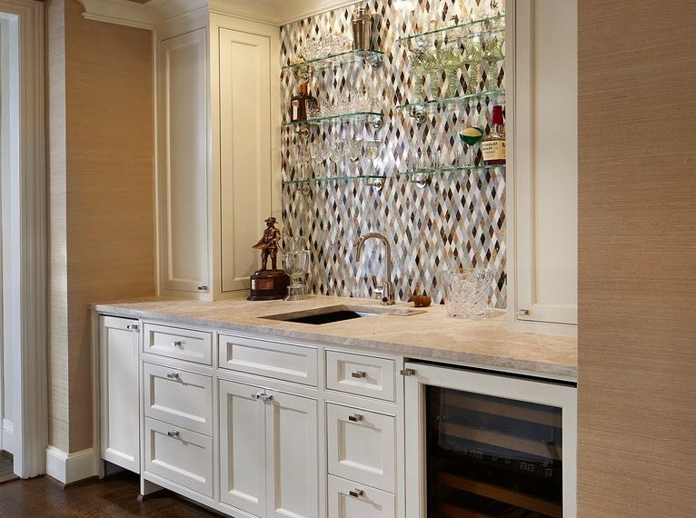 Kitchenaid Stove Top Traditional Home Bar with White Trim
