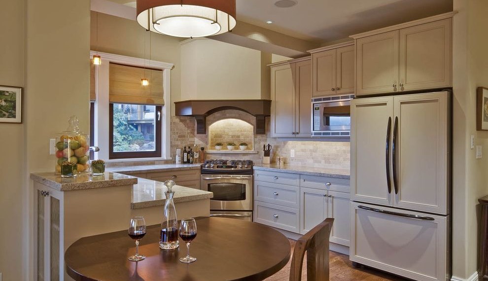 Kitchenaid Stove Top Traditional Kitchen with Pendant Lighting