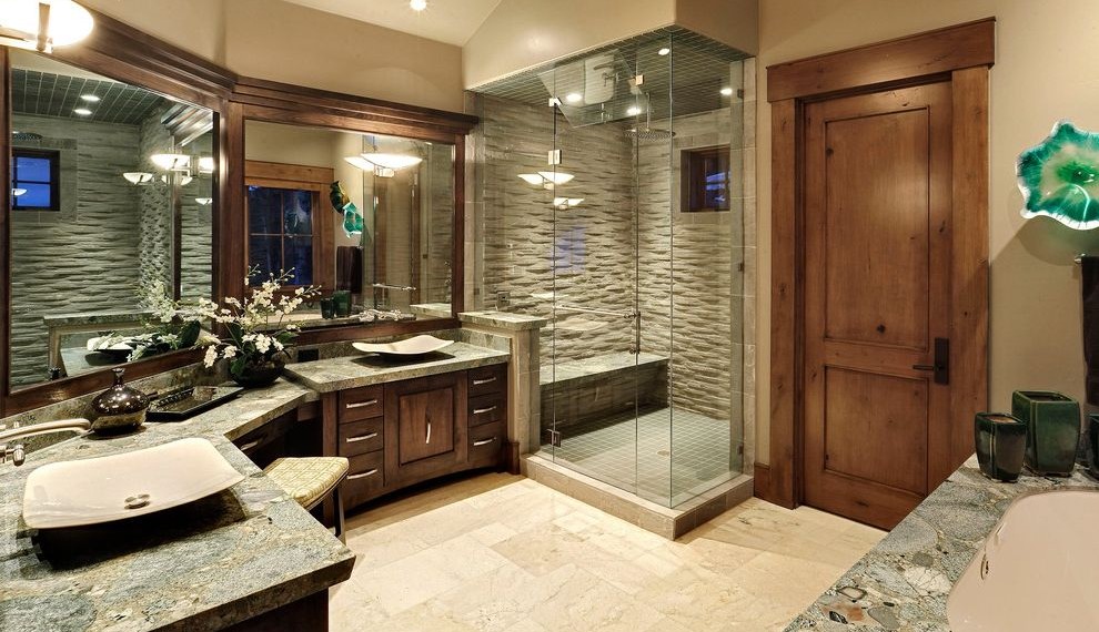 Kohler Cast Iron Sink Traditional Bathroom with Dark Wood Vanity