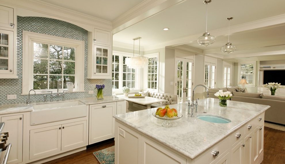Kohler Cast Iron Sink Traditional Kitchen with Glass Cabinets