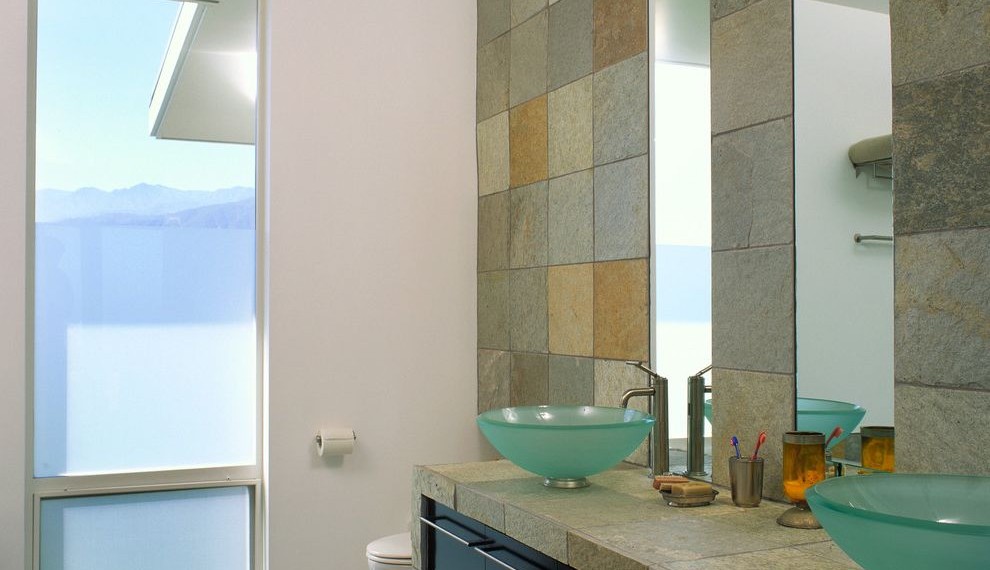 Kraus Sink Beach Style Bathroom with Linear Mirror