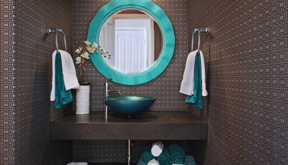 Kraus Sink Transitional Powder Room with Towel Rings