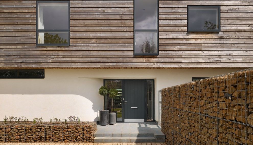 Large Retaining Wall Blocks Contemporary Entry with Sidelights