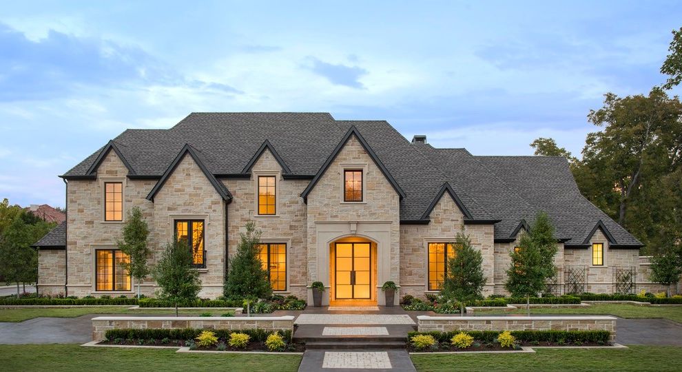 Large Retaining Wall Blocks Transitional Exterior with Cultured Stone Exterior