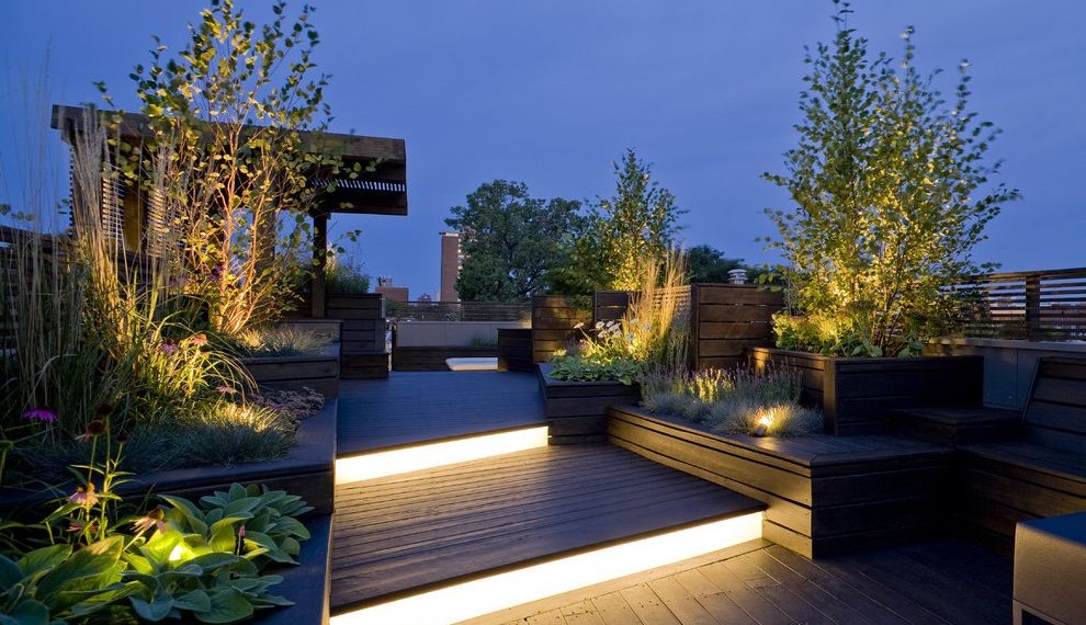 Led Landscape Lighting Kits Contemporary Deck with Roof Garden