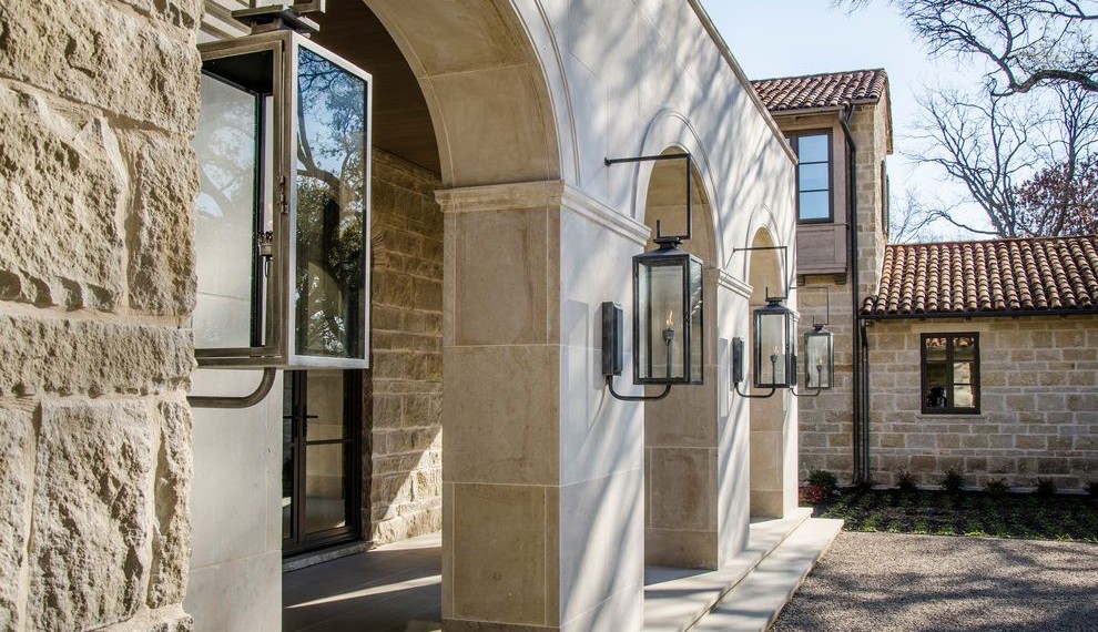 Low Profile Bookshelf Modern Patio with Arched Opening