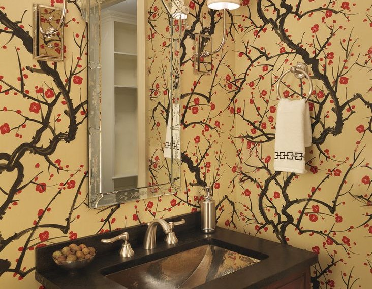 Matte Cutter Eclectic Powder Room with Floral