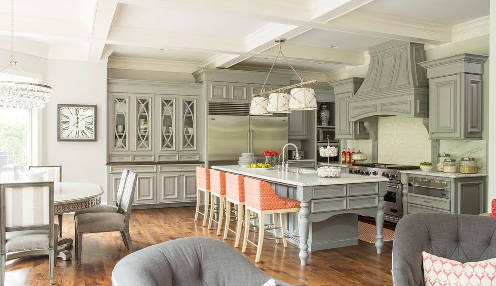 Matte Cutter Transitional Kitchen with Recessed Lights