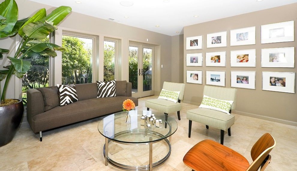 Matted Picture Frames Contemporary Family Room with Potted Plant
