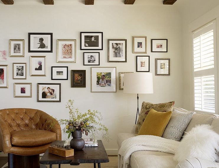 Matted Picture Frames Rustic Living Room with Fur Pillow