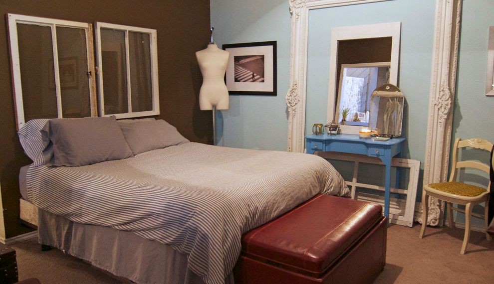 Matted Picture Frames Shabby Chic Style Bedroom with Blue Side Table