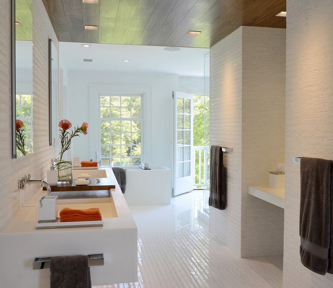 Medicine Cabinets Recessed Contemporary Bathroom with Wall Mounted Faucet